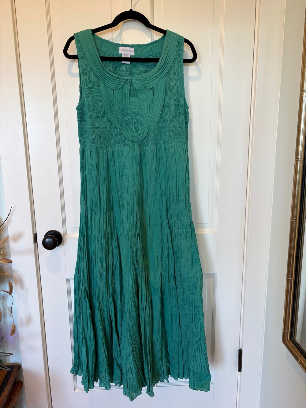 Soft Surroundings Sleeveless Teal Green Maxi Dress with Textured Bodice